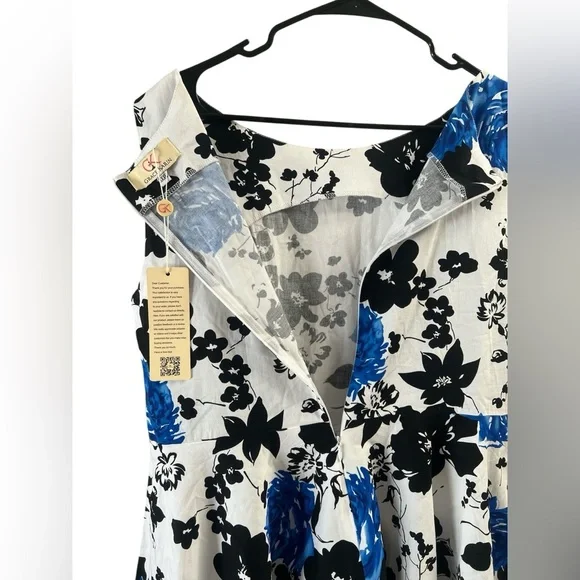 Grace Karin blue and black floral classy midi dress - Picture 5 of 5
